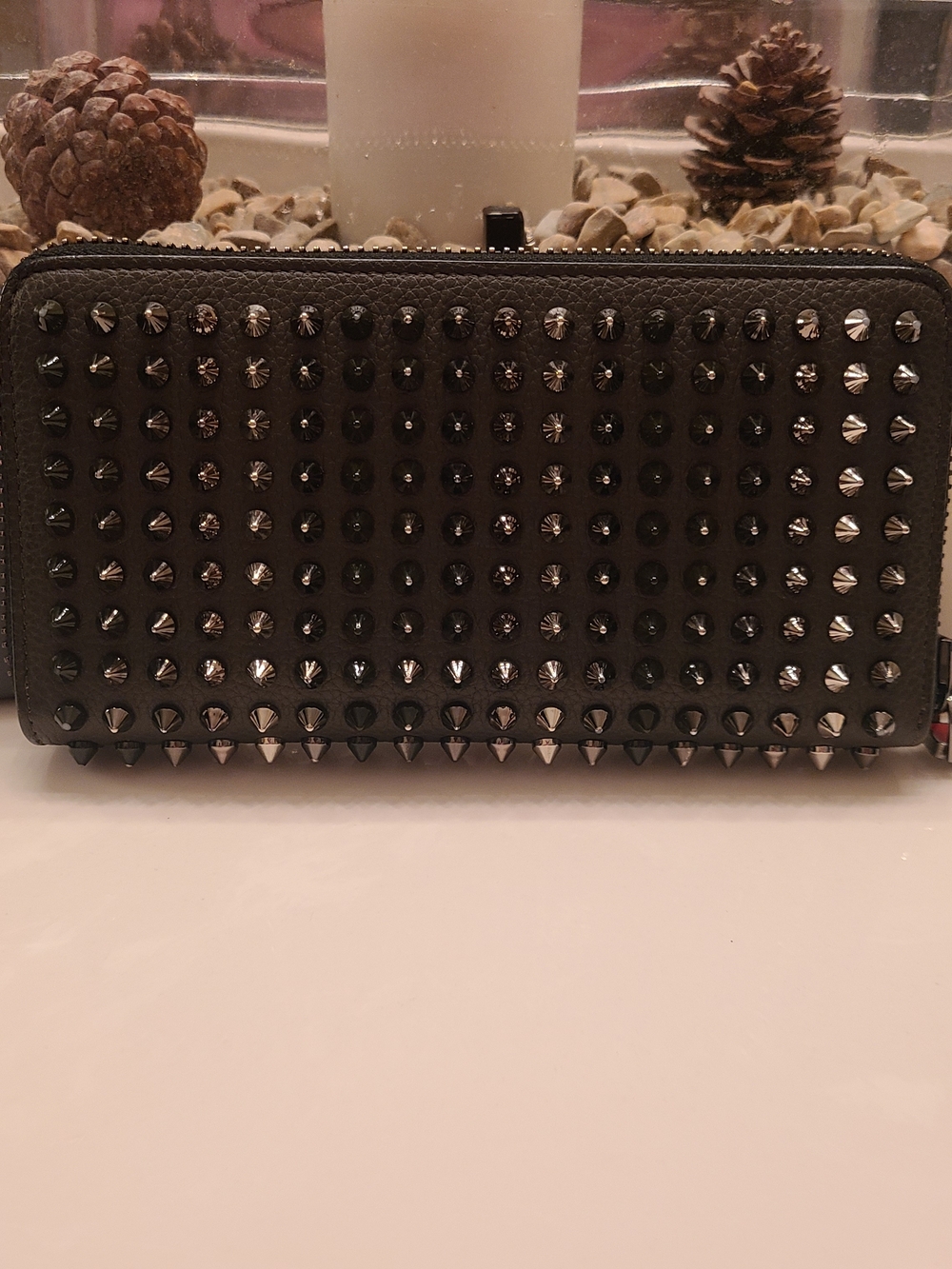 Louboutin Studded Zip-Around Wallet in Tri-Color Spikes